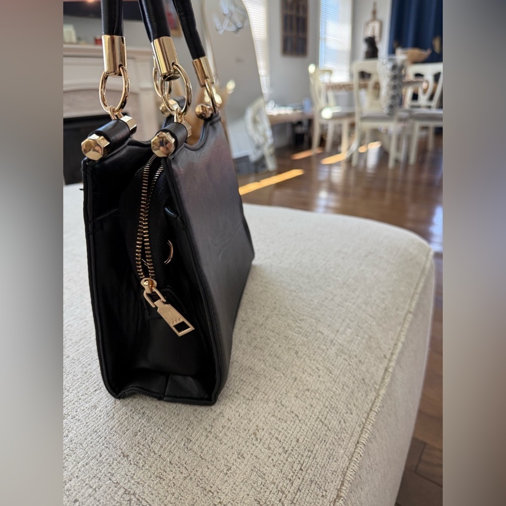 Bebe Black and‎ Gold Quilted Satchel with Elegant Hardware - Picture 4 of 5